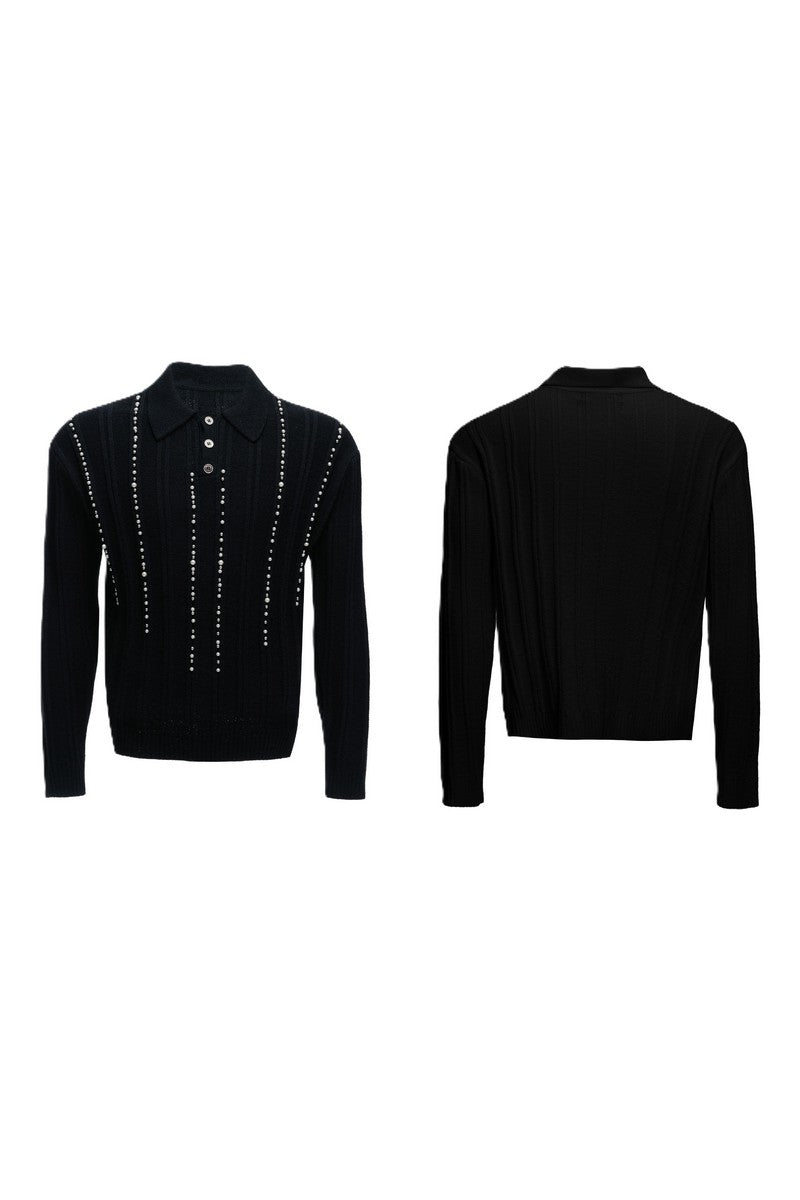Pearl Detail Knit Polo Shirt