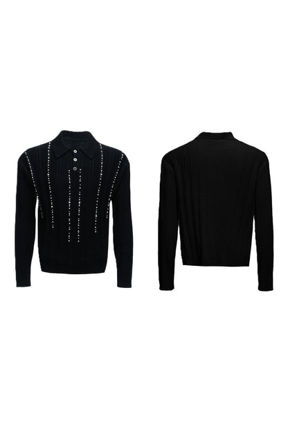 Pearl Detail Knit Polo Shirt