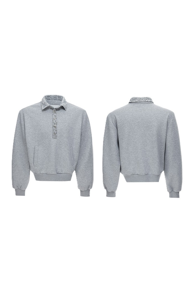 Sequin Pin Detail Polo Sweatshirt