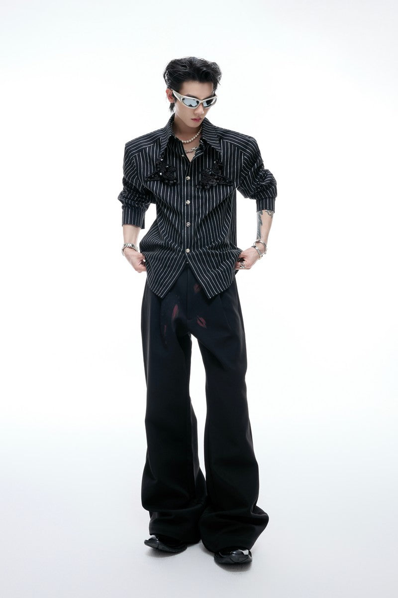 Striped Sequin Embroidered Linen Shirt