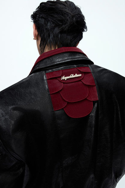 Glossy Snake Print Leather Jacket