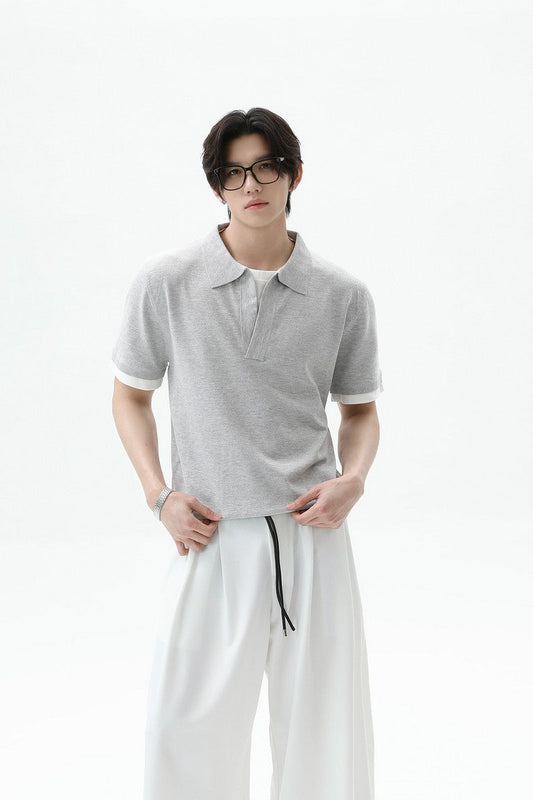 Layered Look Polo Knit Tee