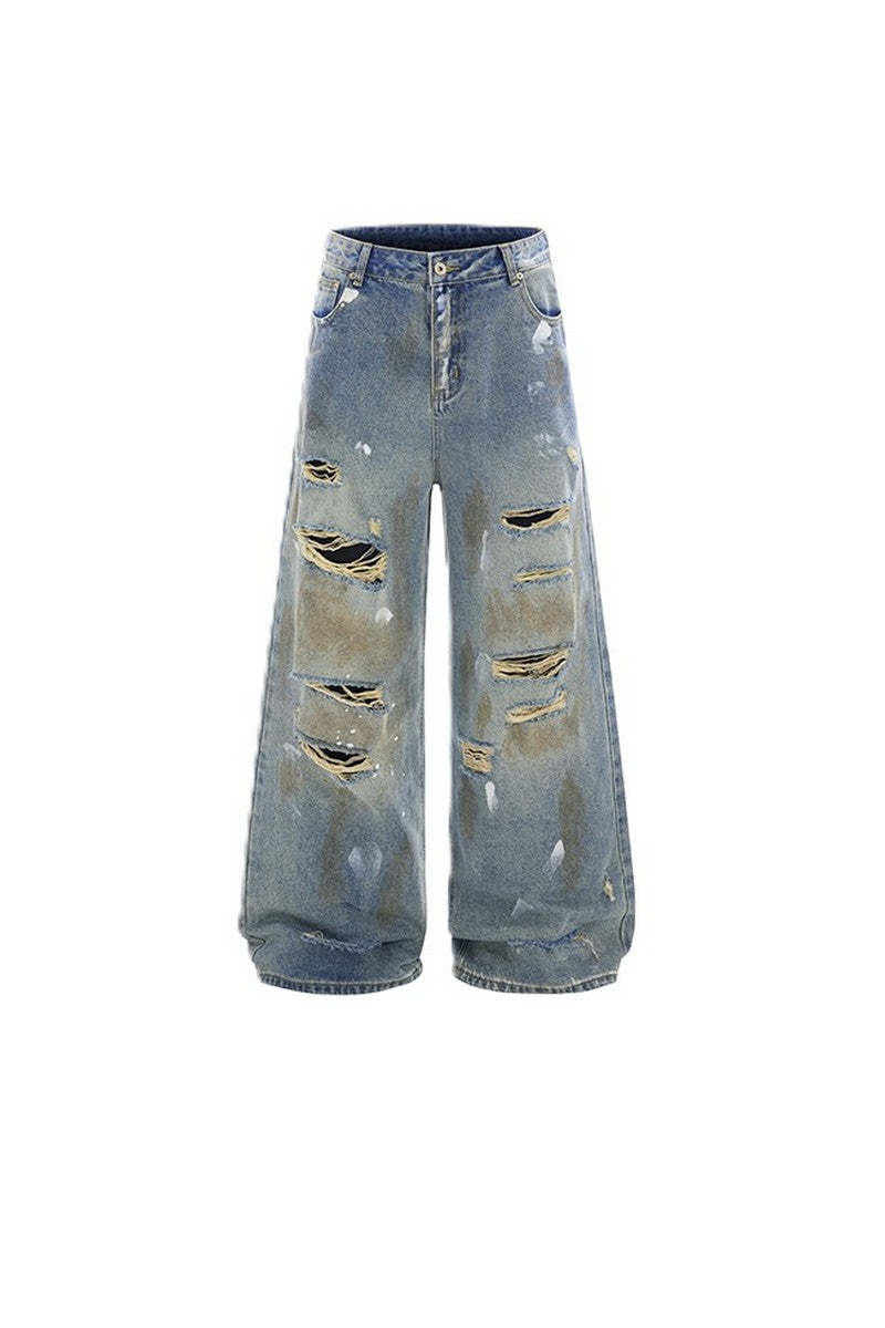 Splatter Ripped Straight Jeans