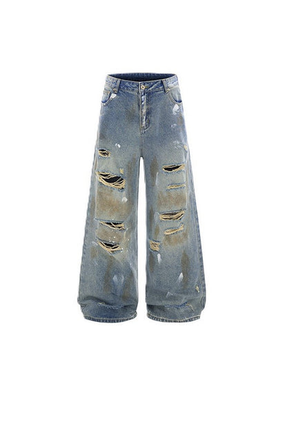 Splatter Ripped Straight Jeans