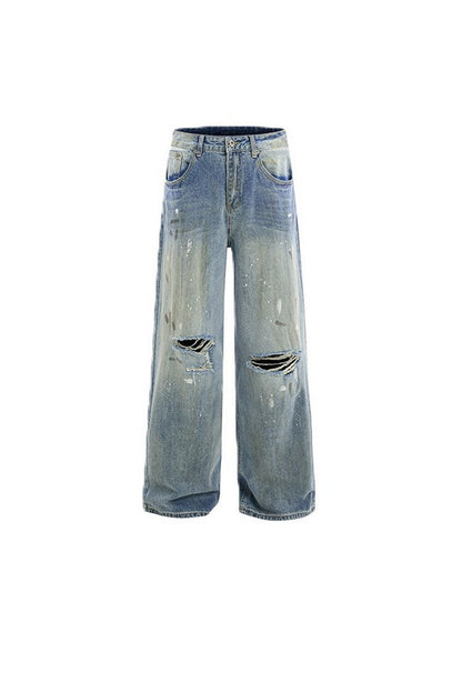 Splatter Ripped Loose Jeans
