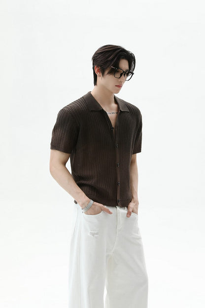 Ombre Wool Knit Polo Cardigan