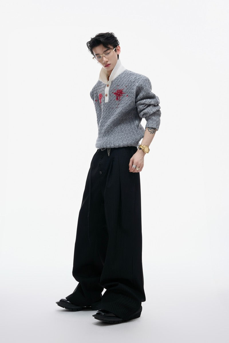 Sequin Collar Fitted Knit Sweater