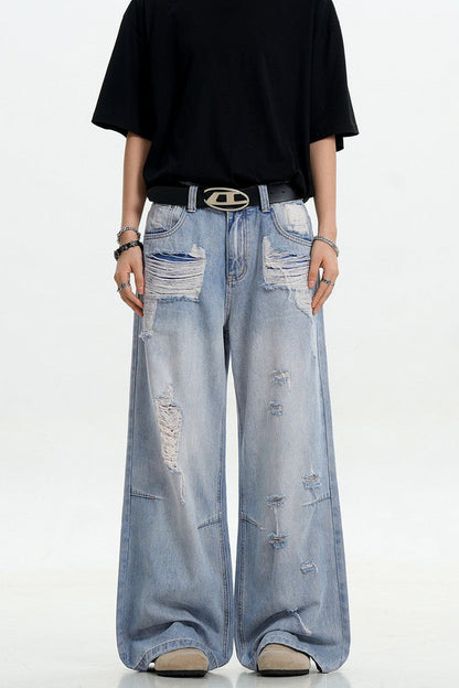 Light Blue Ripped Loose Jeans