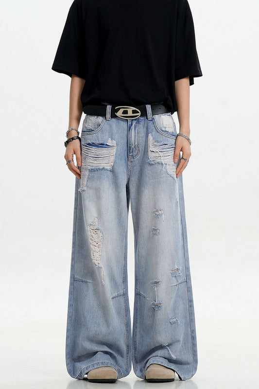 Light Blue Ripped Loose Jeans