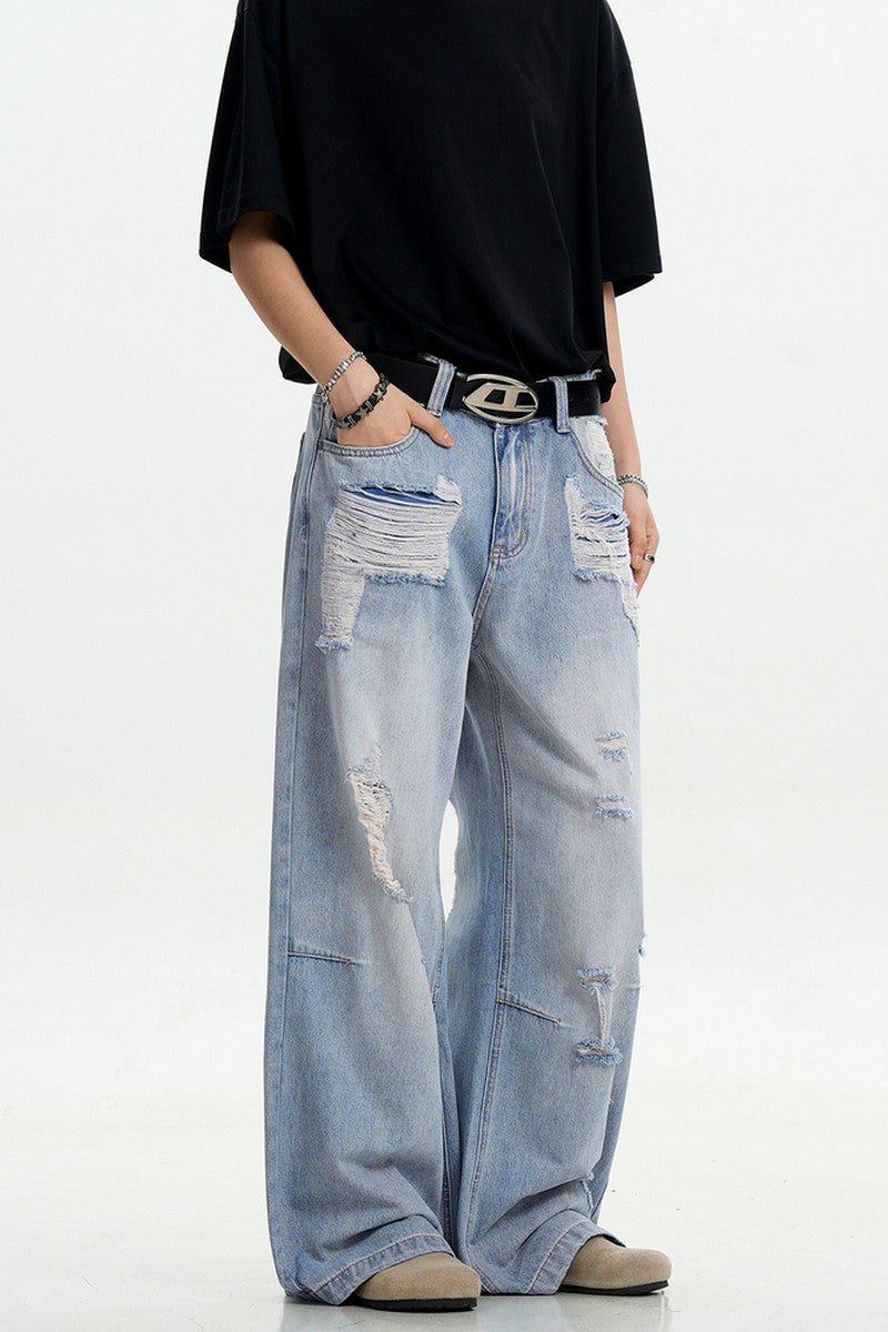 Light Blue Ripped Loose Jeans