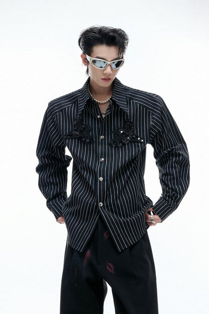 Striped Sequin Embroidered Linen Shirt