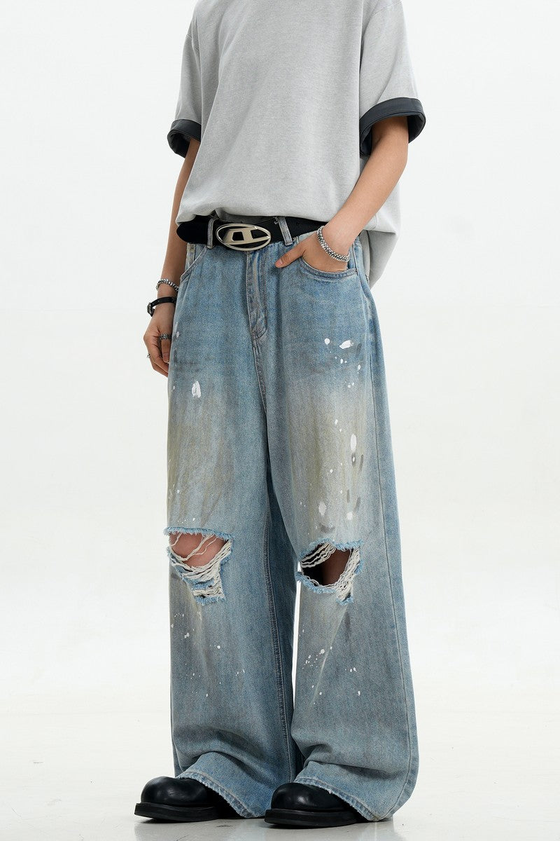 Splatter Ripped Loose Jeans