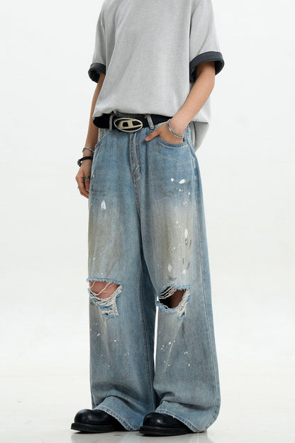 Splatter Ripped Loose Jeans
