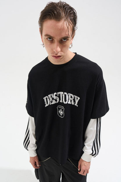 Distressed Patchwork Long Sleeve Tee