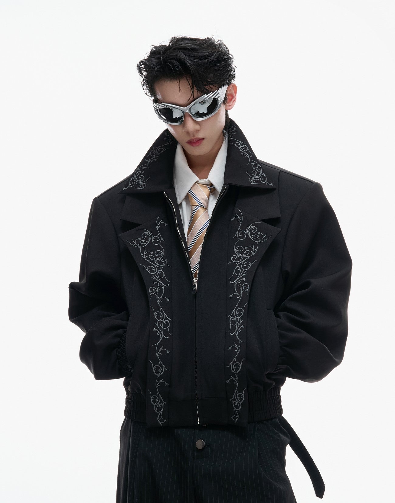 Embroidered Layered Cropped Jacket