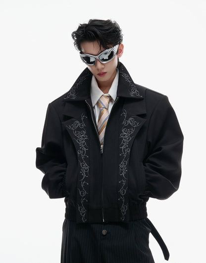Embroidered Layered Cropped Jacket