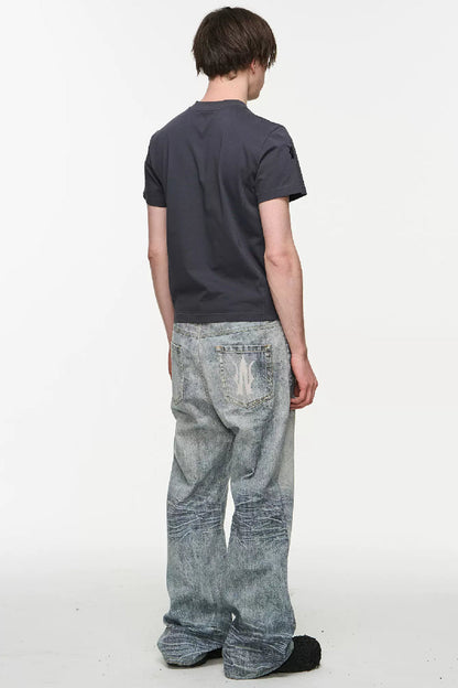 Whiskered Washed Digital Logo Jeans