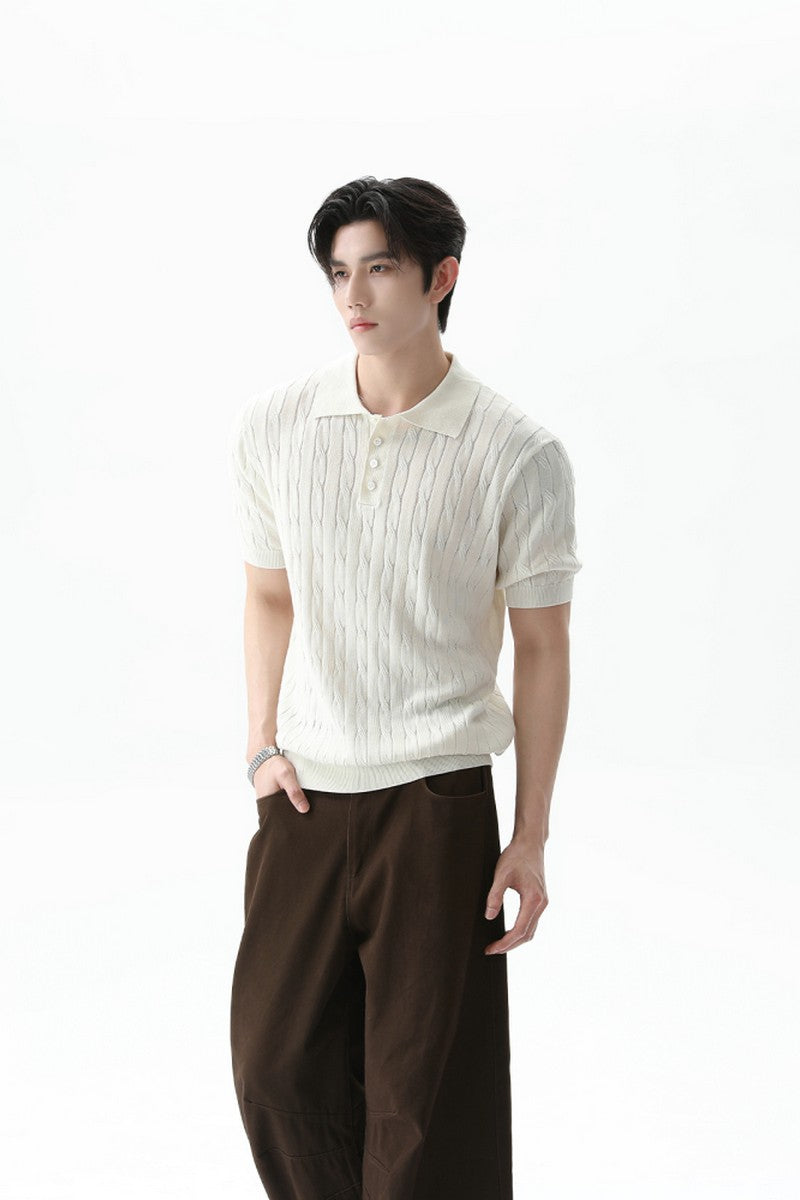 Cable Knit Polo Short Sleeve Tee