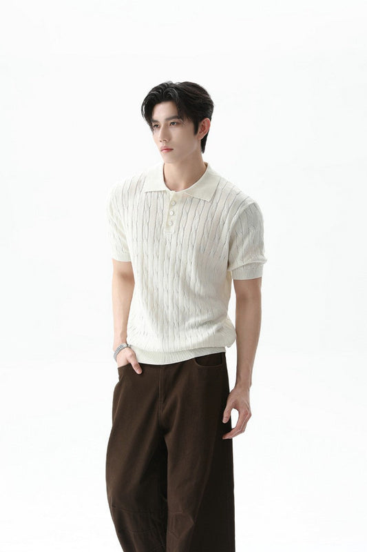 Cable Knit Polo Short Sleeve Tee