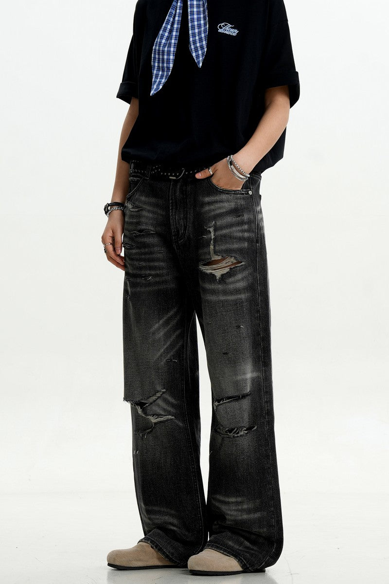 Black Gray Ripped Jeans