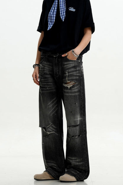 Black Gray Ripped Jeans