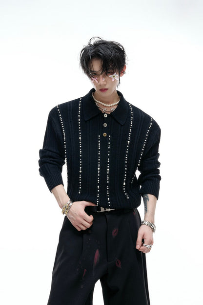 Pearl Detail Knit Polo Shirt