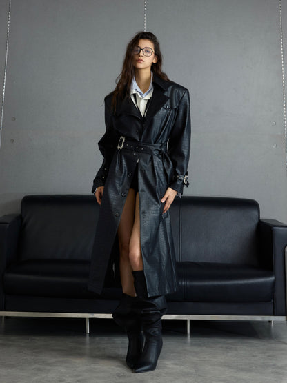 Deconstructed Croc Print Leather Trench