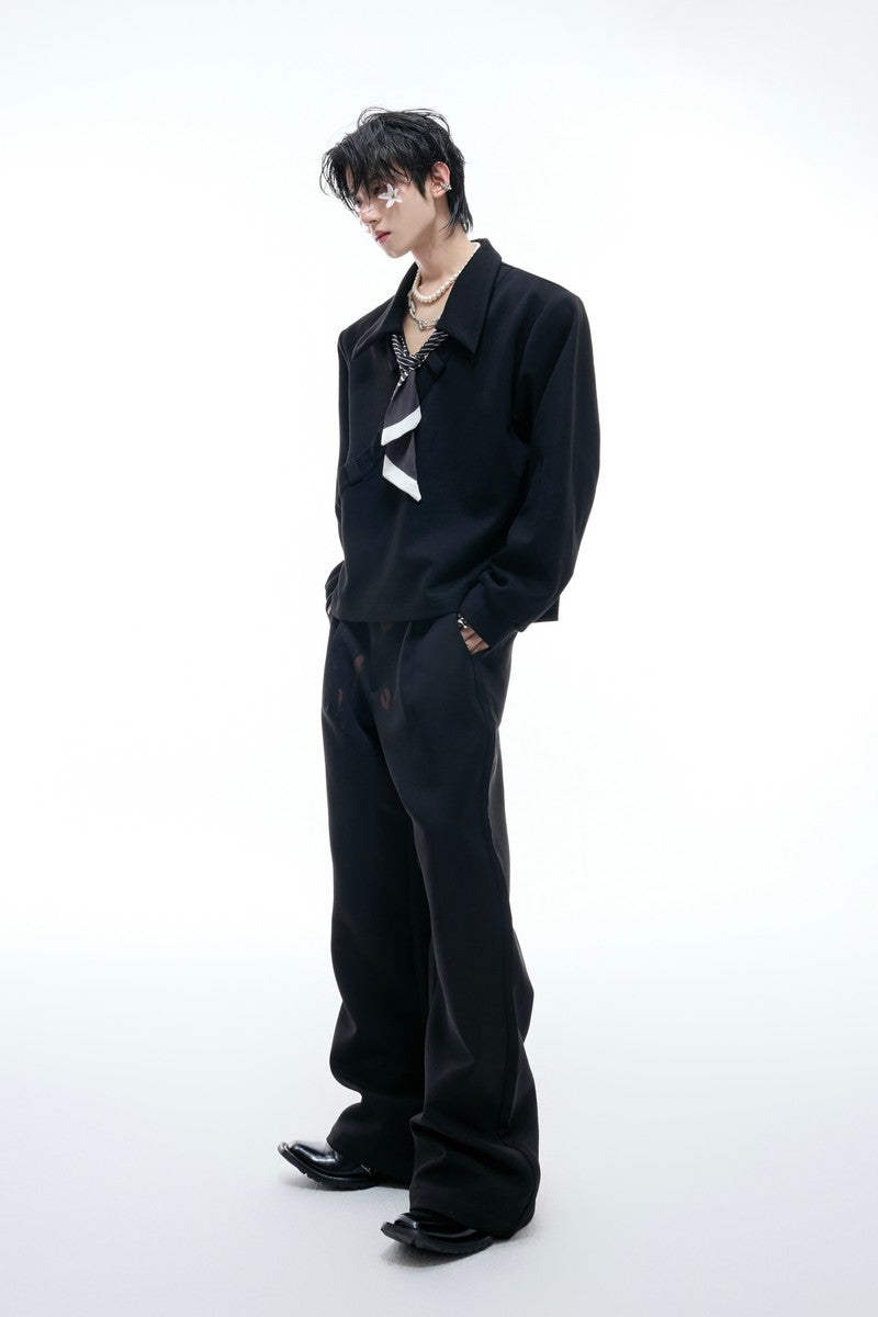 Striped Scarf V-Neck Polo Sweatshirt