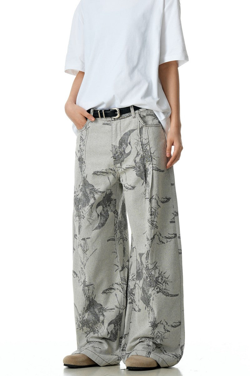 Gray White Jacquard Jeans