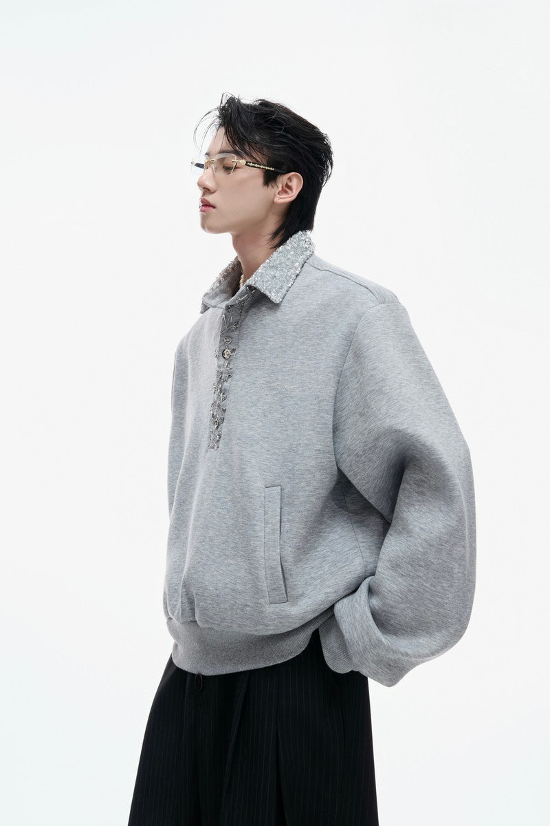 Sequin Pin Detail Polo Sweatshirt