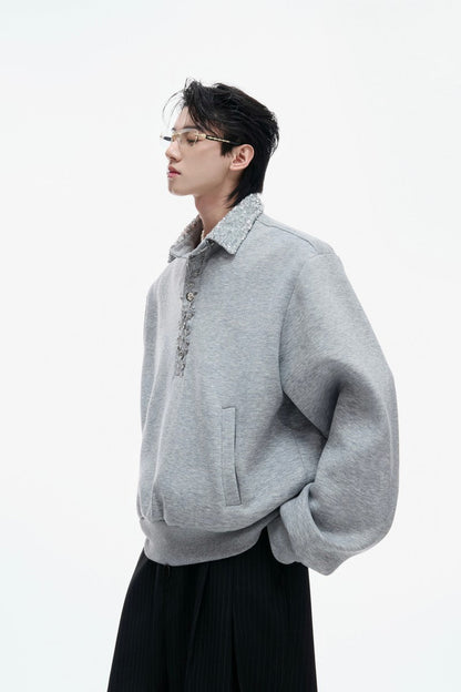 Sequin Pin Detail Polo Sweatshirt