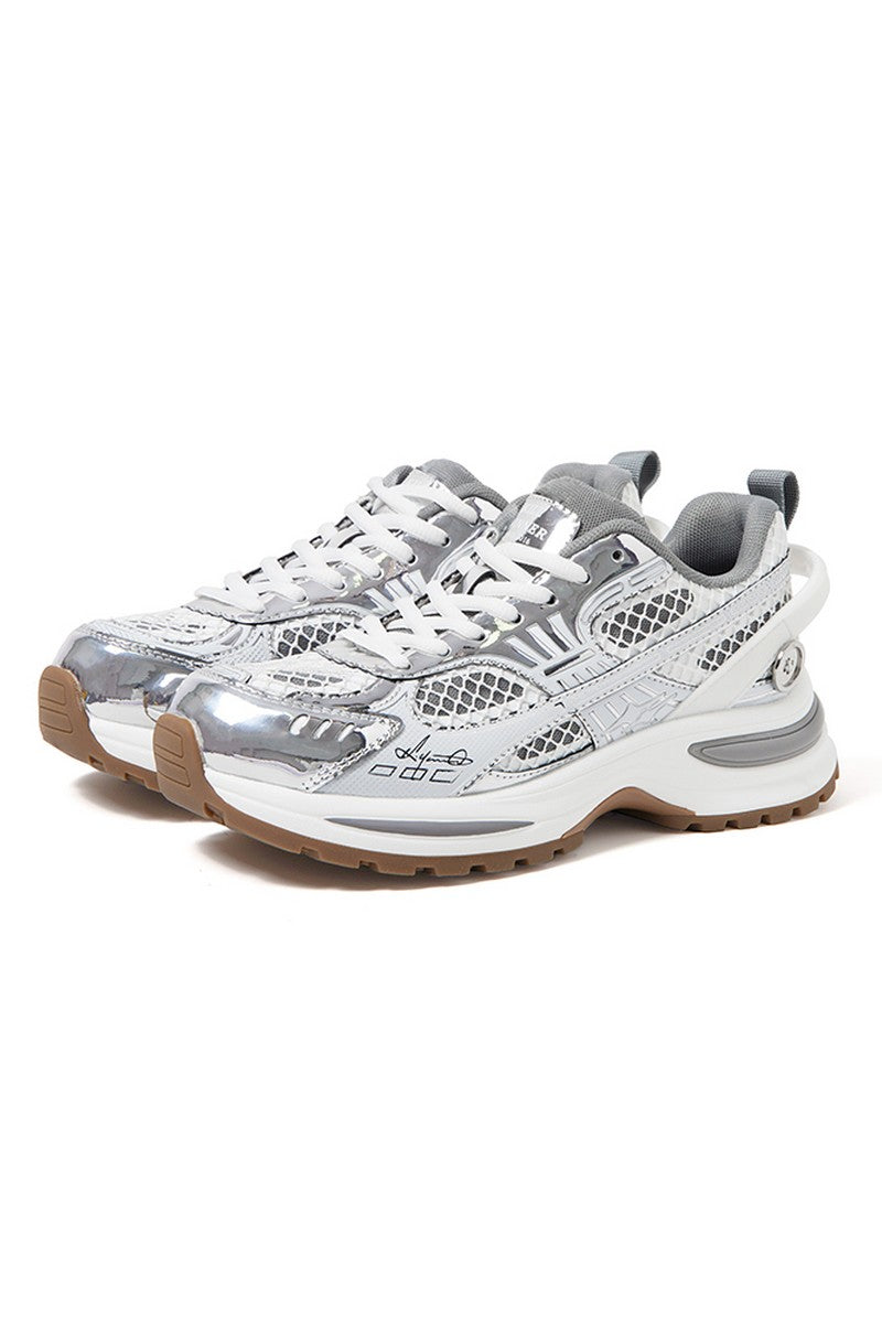 Silver Chunky Running Sneakers