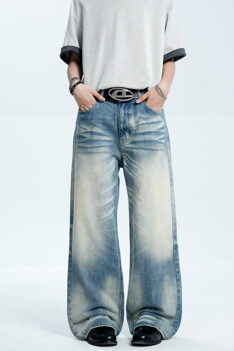 Whiskered Straight Leg Jeans