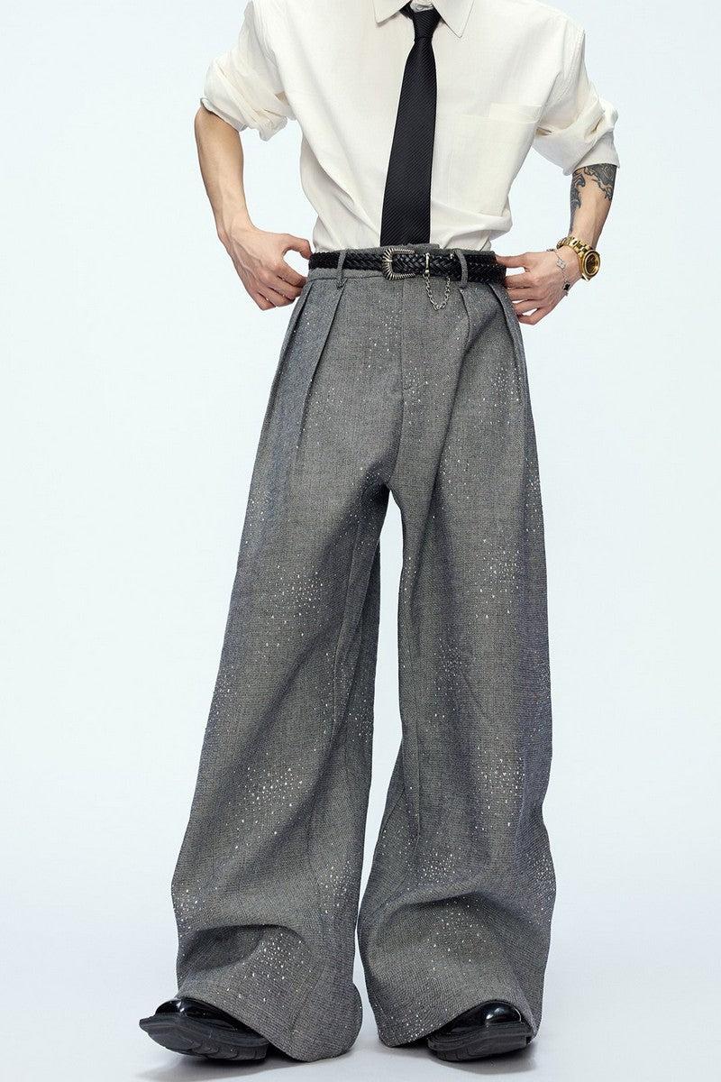 Rhinestone Sequin Pleated Trousers