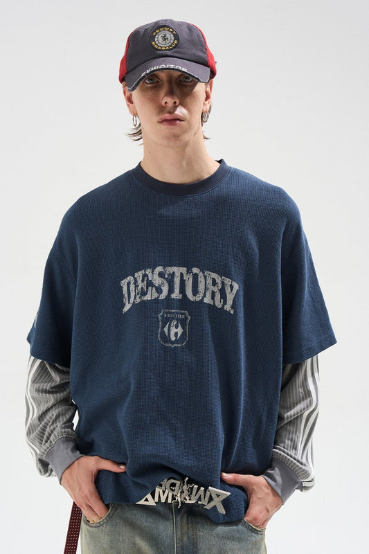 Distressed Patchwork Long Sleeve Tee