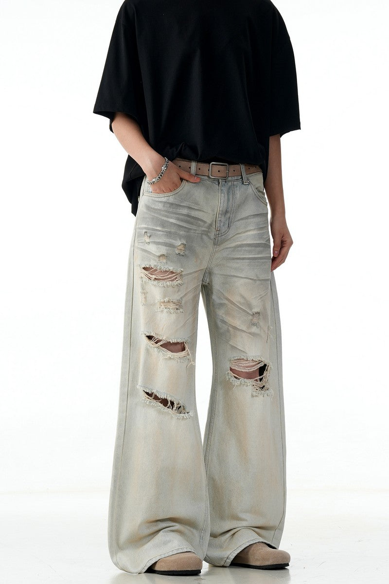 Faded Ripped Wide Jeans