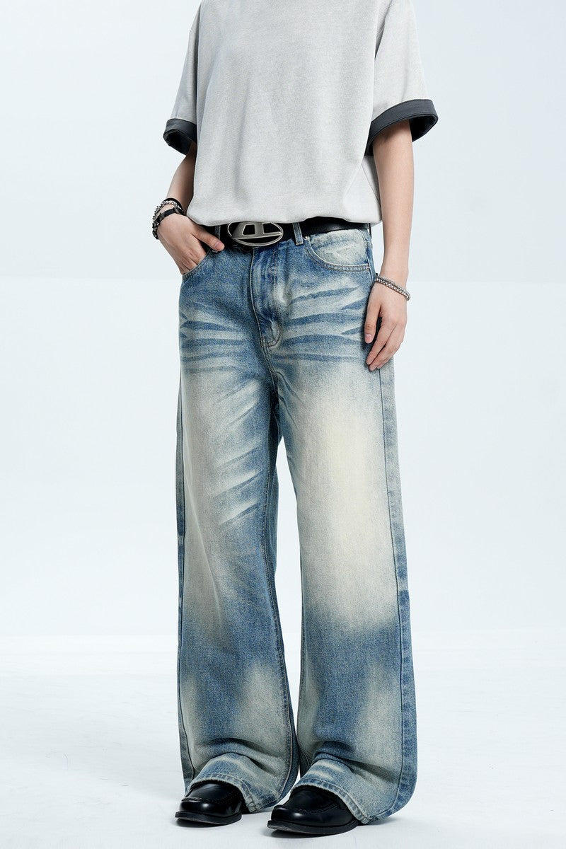 Whiskered Straight Leg Jeans