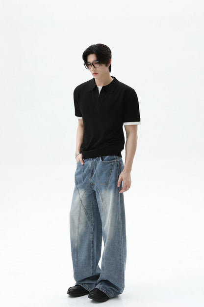 Layered Look Polo Knit Tee