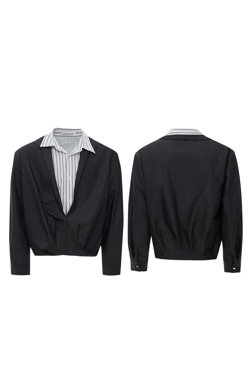 Striped Denim Layered Cropped Jacket