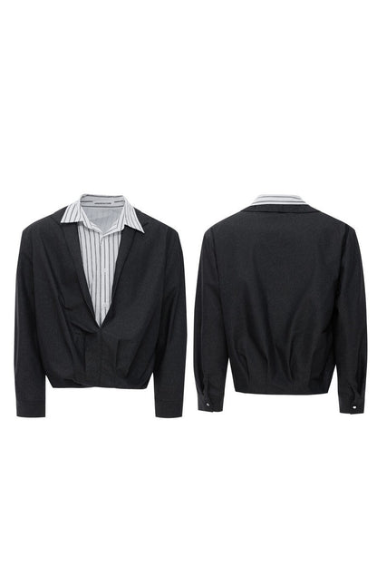 Striped Denim Layered Cropped Jacket