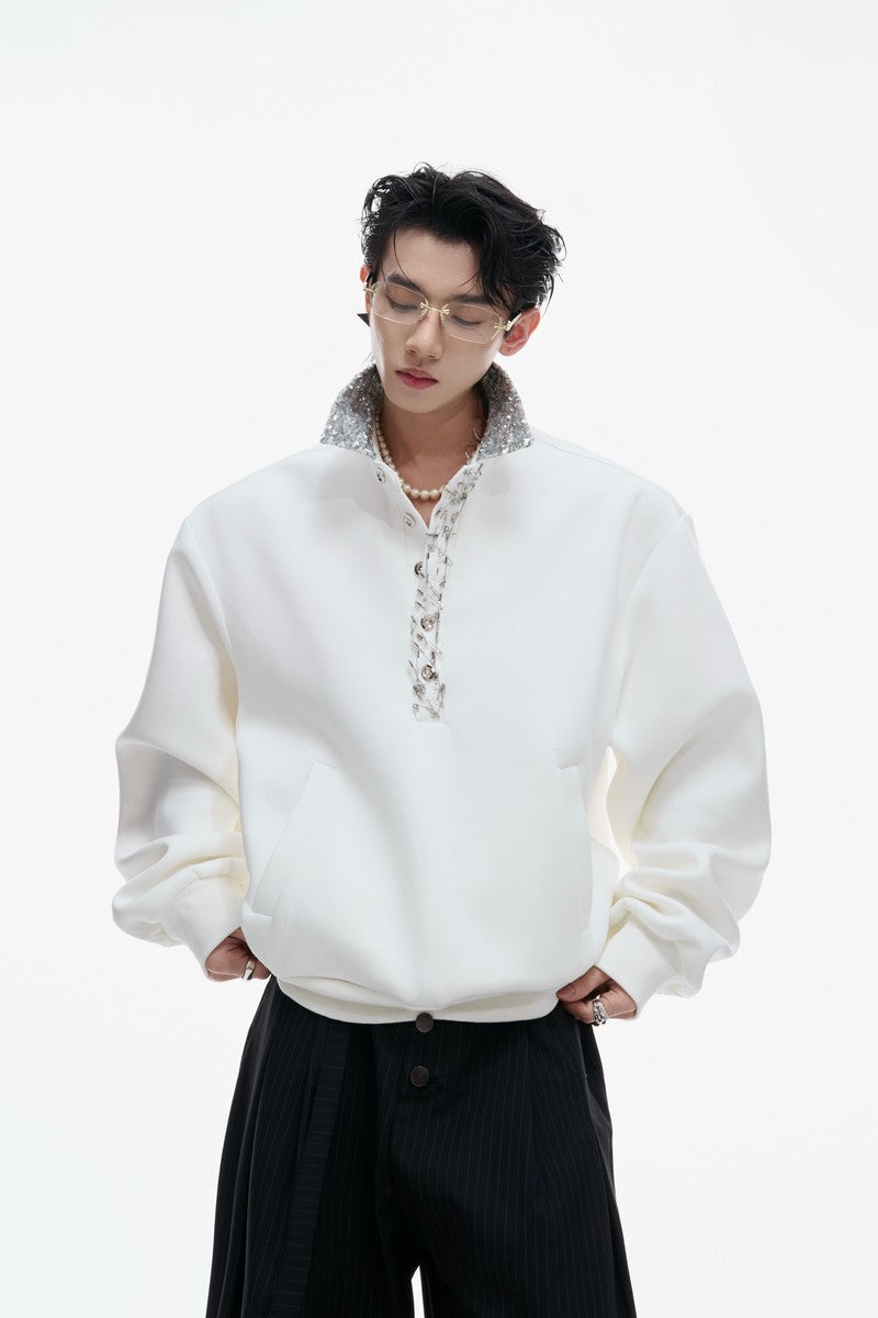 Sequin Pin Detail Polo Sweatshirt