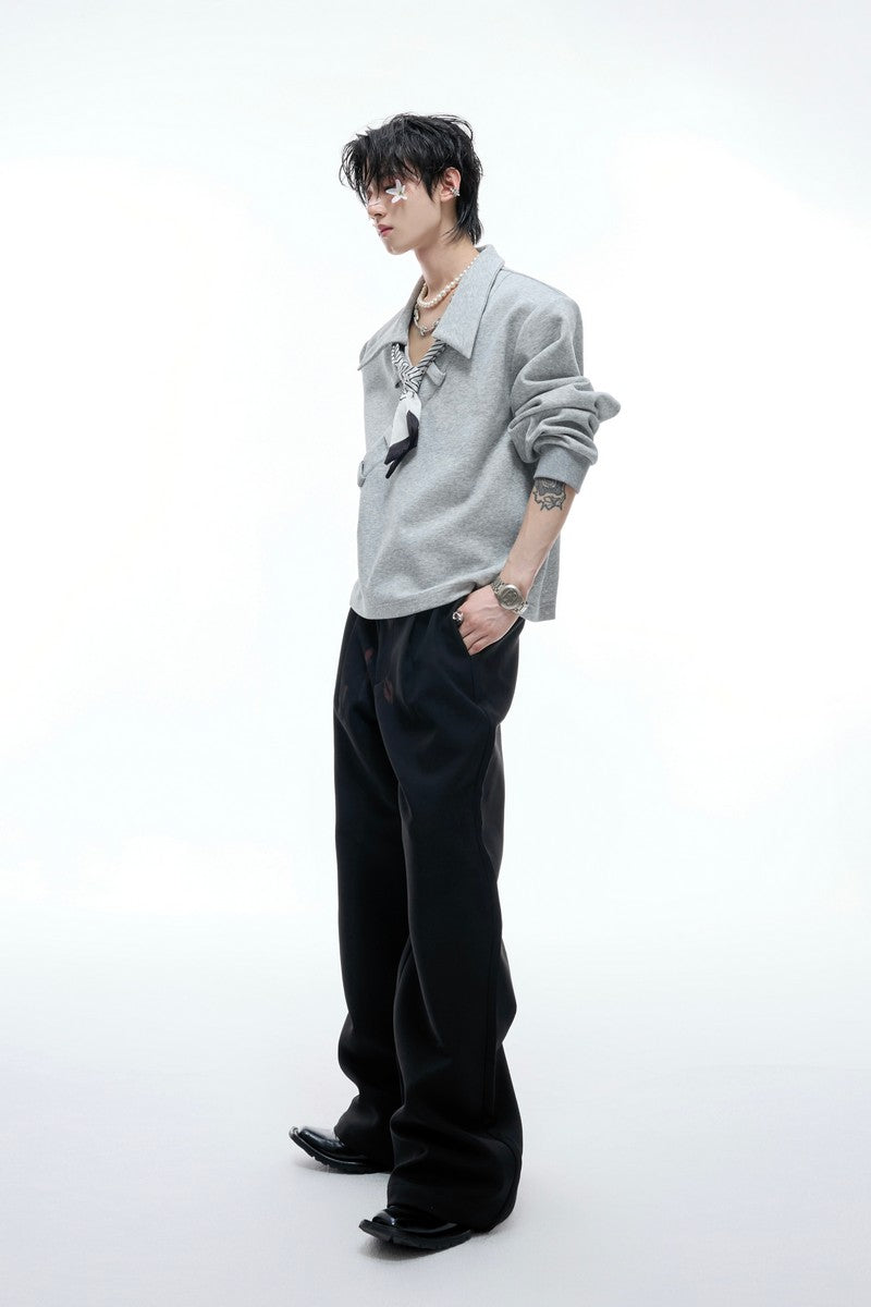 Striped Scarf V-Neck Polo Sweatshirt