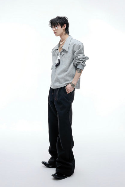 Striped Scarf V-Neck Polo Sweatshirt