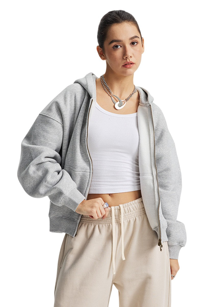 Fleece Boxy Double Zip Hoodie