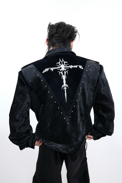 Studded Snake Print Leather Jacket