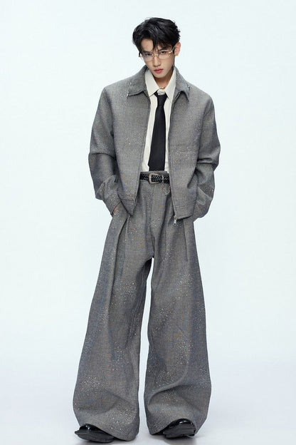 Rhinestone Sequin Pleated Trousers