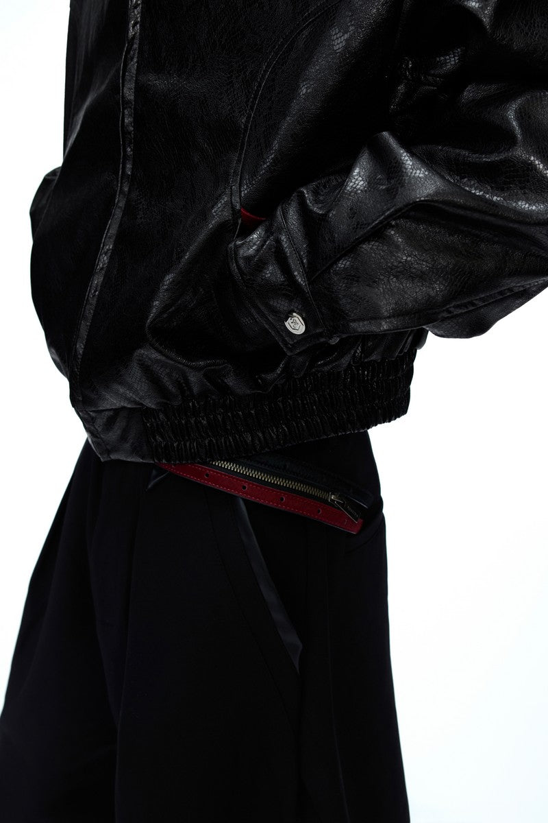 Glossy Snake Print Leather Jacket