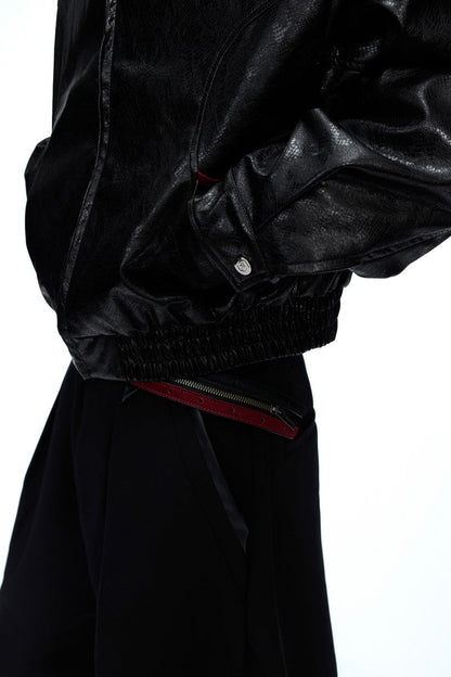 Glossy Snake Print Leather Jacket