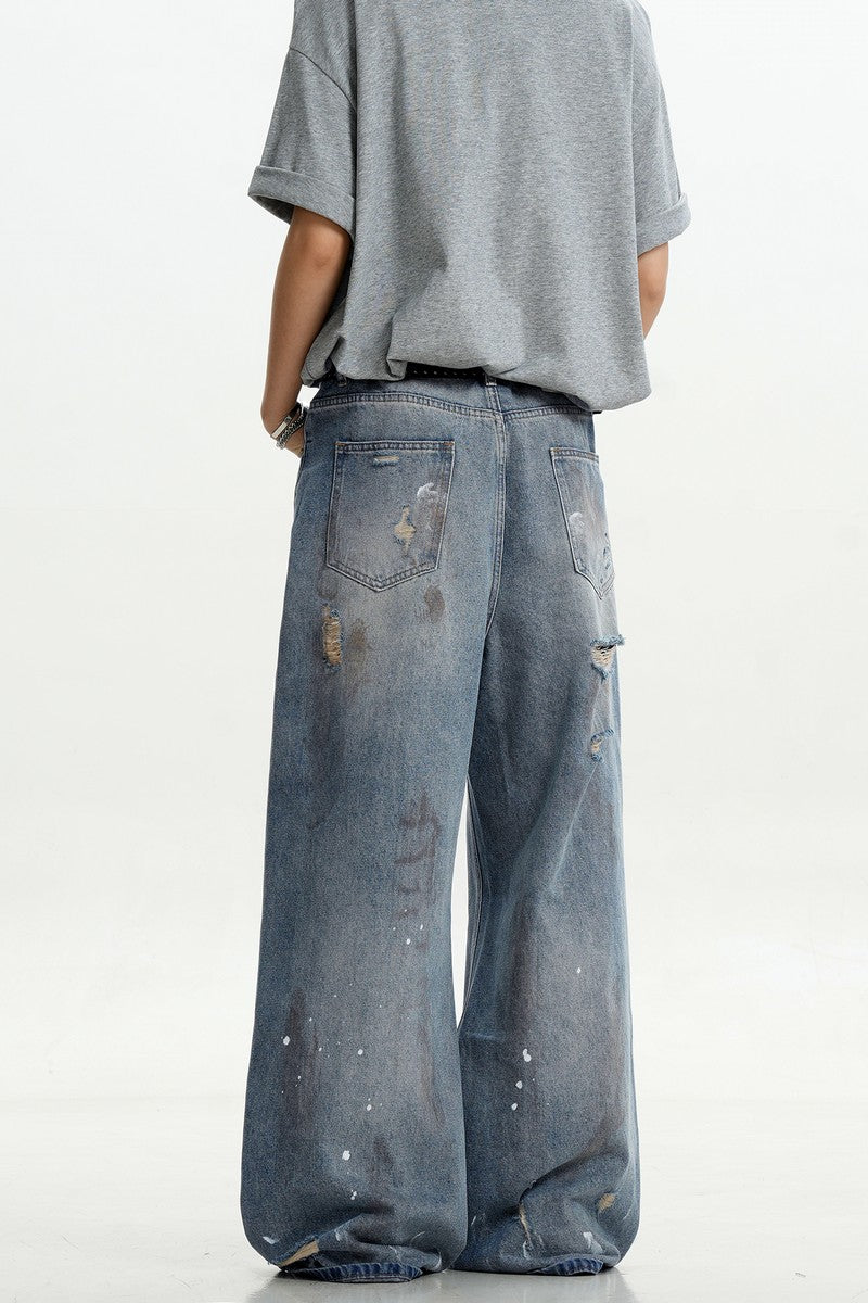 Splatter Ripped Straight Jeans
