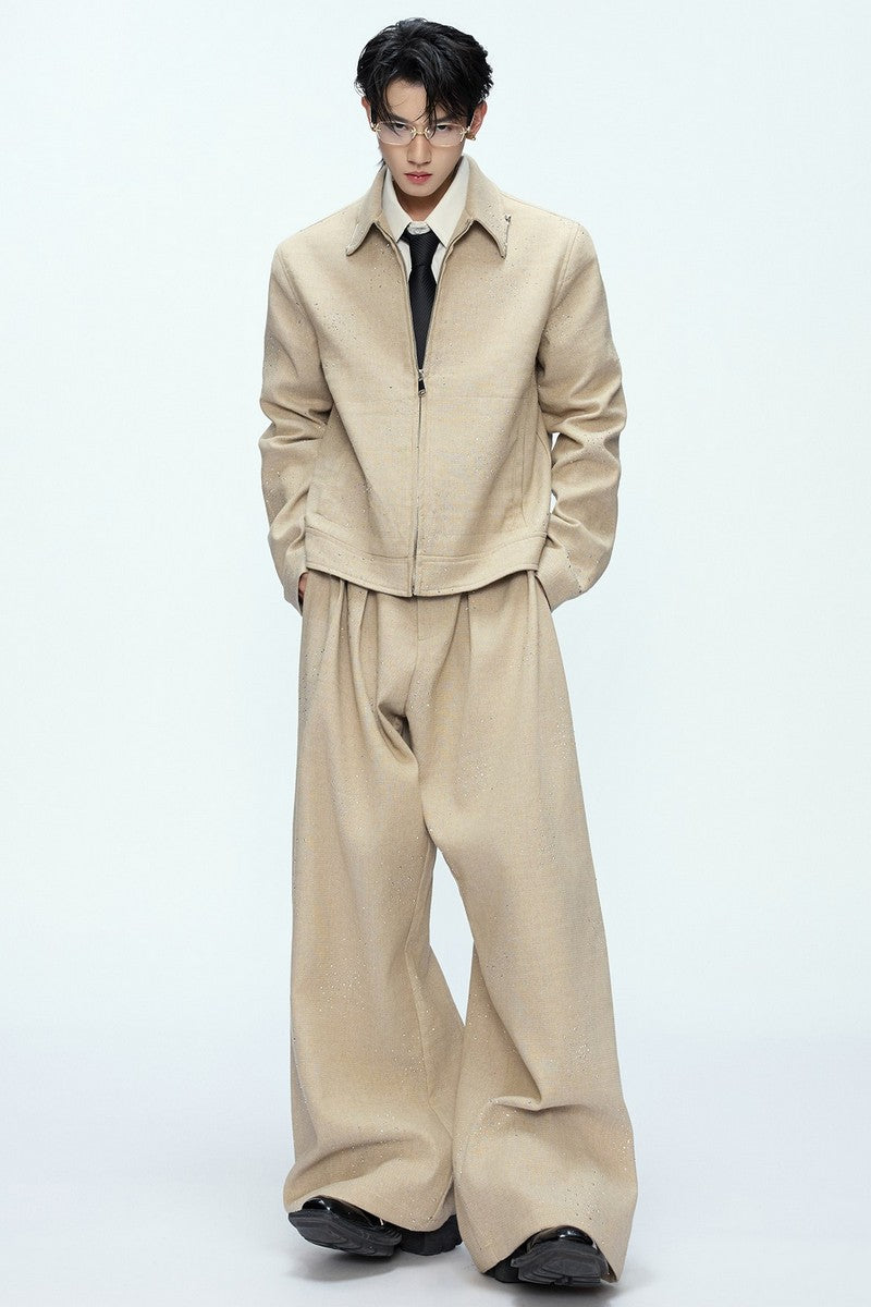 Rhinestone Sequin Pleated Trousers